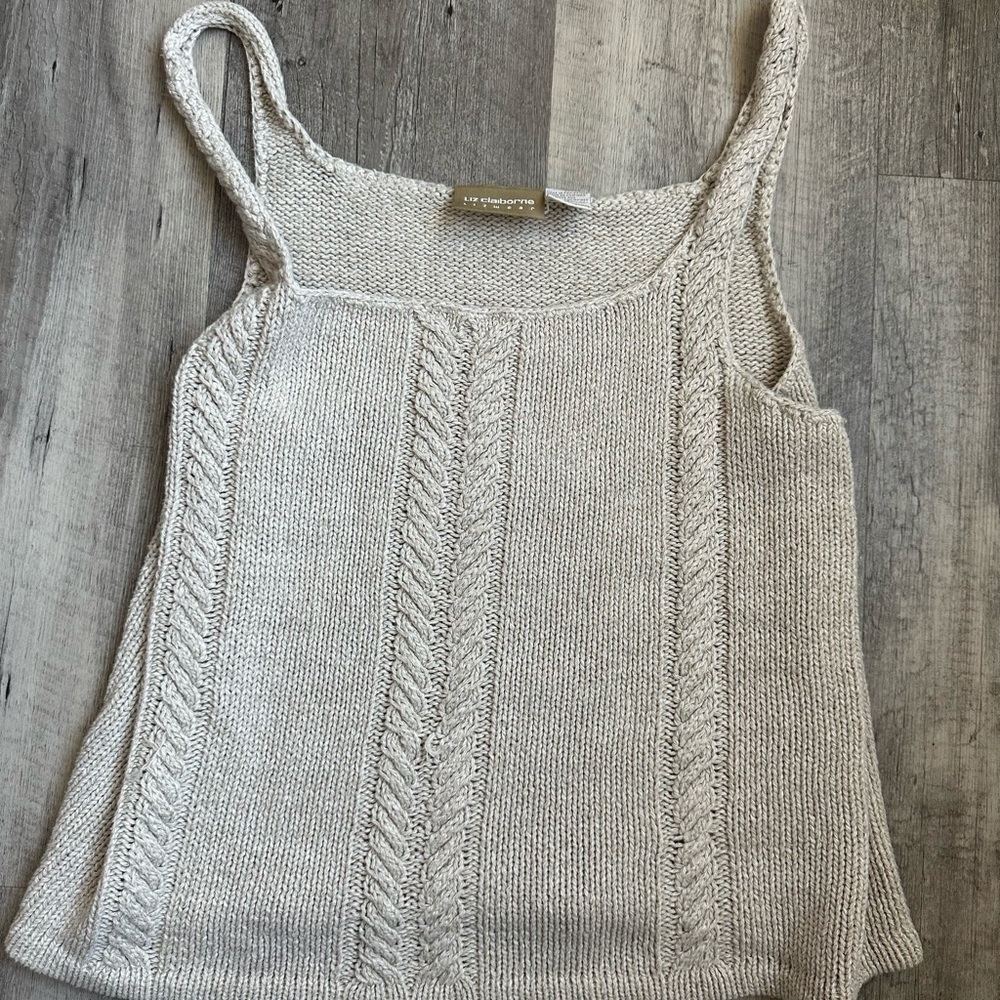 Liz Claiborne 55% linen, 45% cotton,  Cable Knit Camisole - Cream